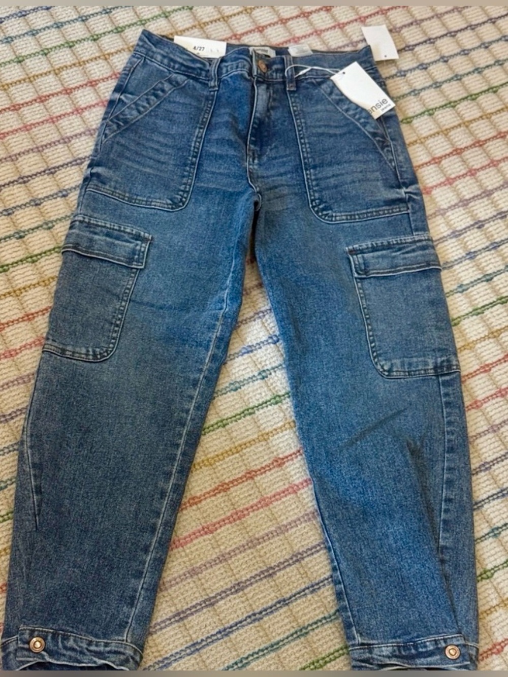 KENSIE Blue Cargo Jeans Size 27 High Rise Straight Leg Utility